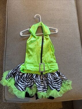 Weissman Neon Green Zebra Tutu Dance Costume with Buckle Belt